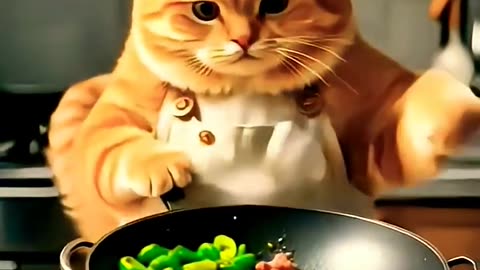 Cat cooking food