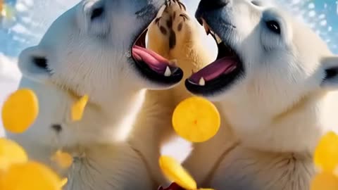 two pandas eating lays and having fun