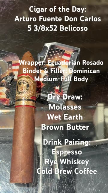 Don Carlos (Arturo Fuente) 5 3/8x52 Belicoso # CigarReview #CigarOfTheDay #Short #Shorts #Review