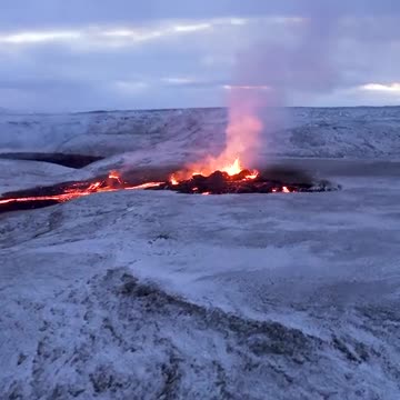 Fascinating drone footage captures Iceland's dance of fire and ice.