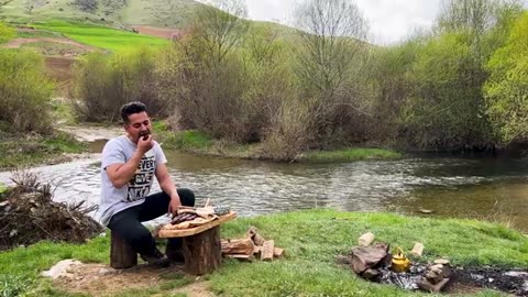Cooking koobideh kebab in nature ( Relaxing Cooking )