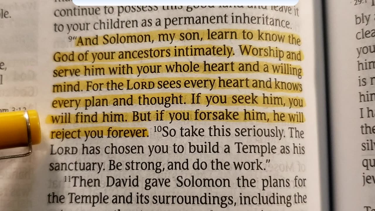 If you seek him, you will find him. But if you forsake him, he will reject you forever.