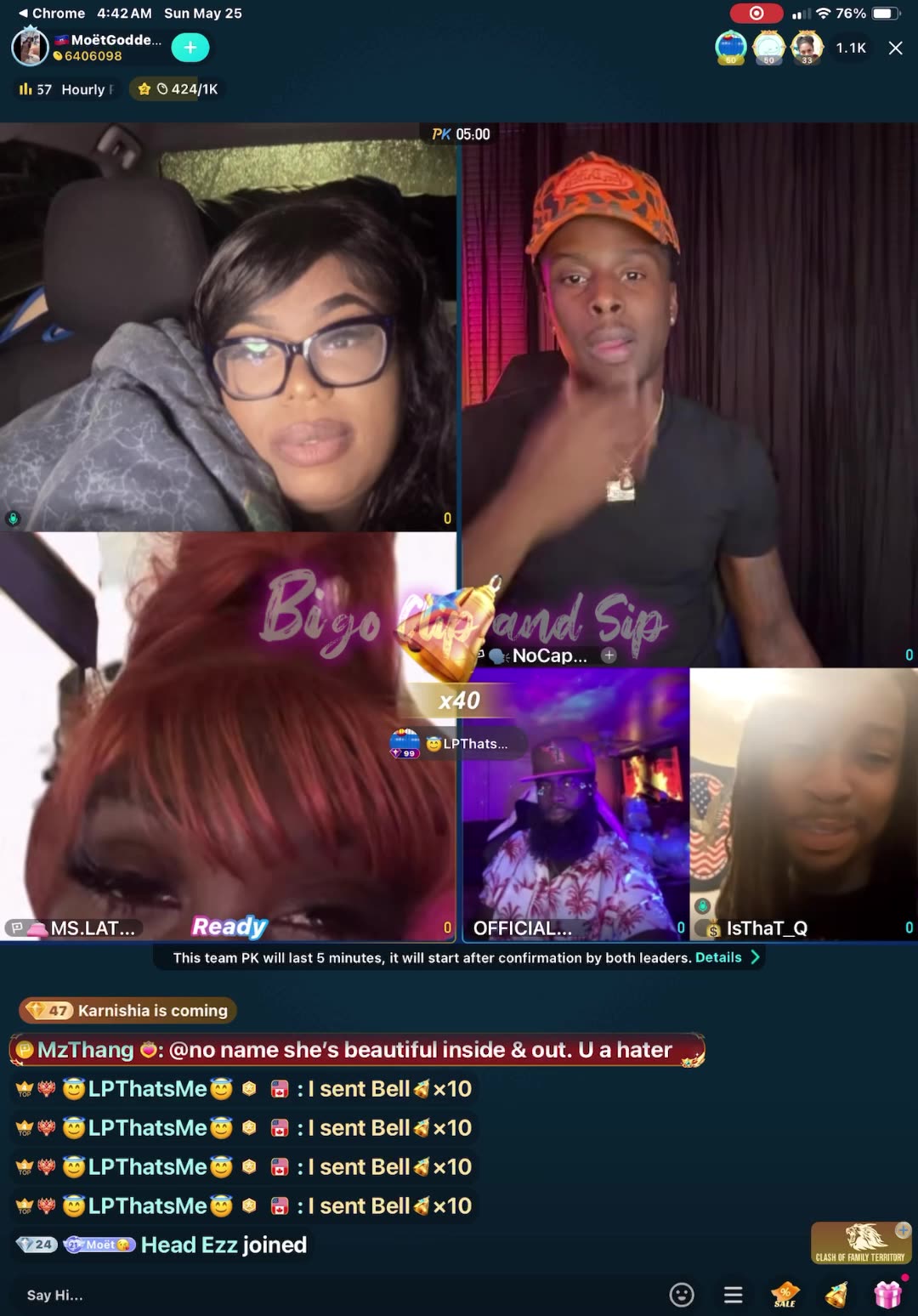 Team PK Moet MrsLateNight NoCap GG CheesecakeBoy PYT Zae n others 5/25/25 #bigoclipandsip