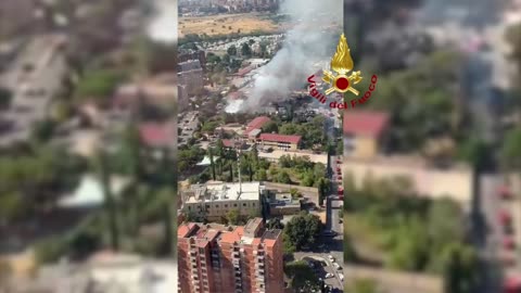 Roma: esplosione stazione carburanti - sorvolo di Drago 162 (Vf) sul luogo dell'esplosione
