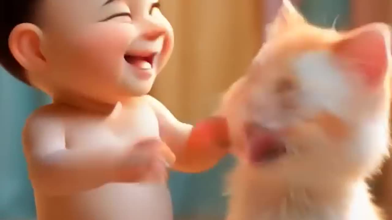 Kitten and Baby funny Fart reaction