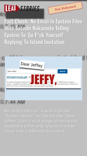 Fact Check: No Email In Epstein Files With Satoshi Nakamoto Telling Epstein To 'Go F*ck Yourself'