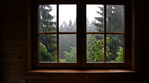 Rainy Cabin Window Ambience Relaxing Forest Rain Sounds for Deep Sleep & Focus