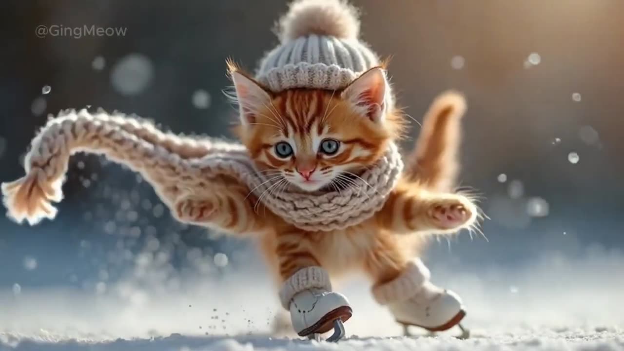 Tiny Cat_s Ice Skating Adventure funny cat (1080P_HD)(720P_HD)