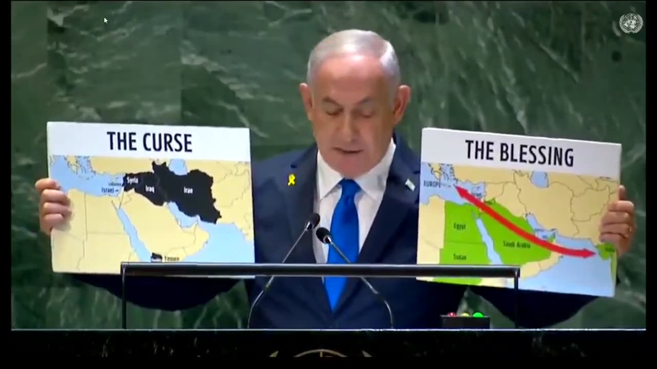 Netanyahu clearly declares the motive behind the war; by showing the map of the 'Greater Israel' at the 79th UN General Assembly in New York | 9/27/24
