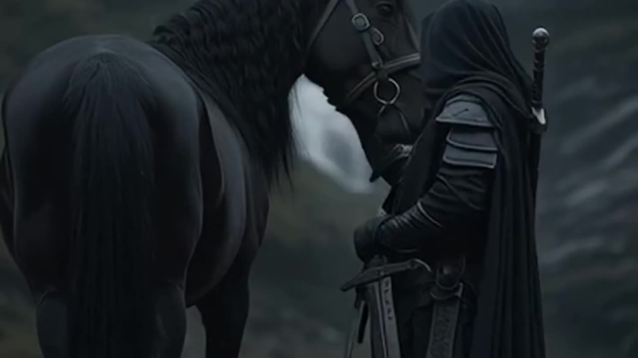 A ghostly knight is wandering near the black waterfall.