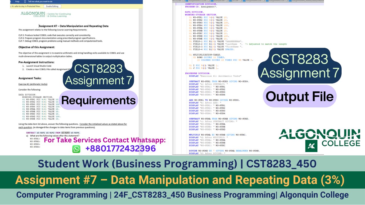 Student Work (Assignment)| 24F_CST8283_450 Business Programming Assignment 7 Work video | Algonquin