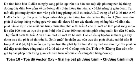 Toán 10: Chương trình mới: Do tình hình bão lũ diễn ra ngày càng phức tạp trên địa bàn của một địa