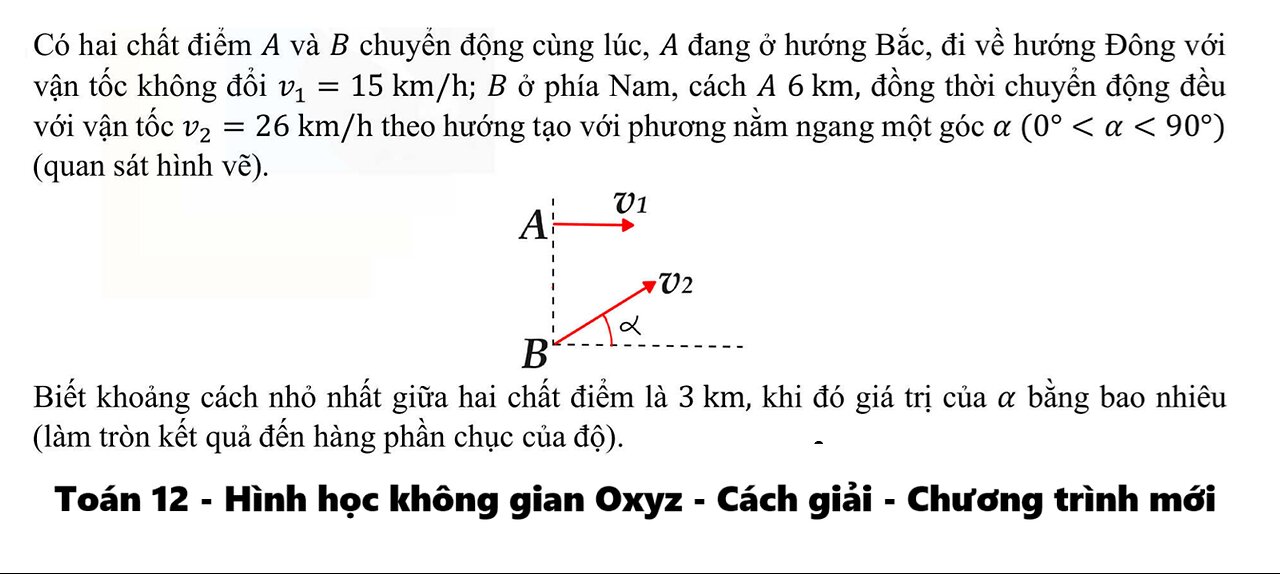 Toán 12: Có hai chất điểm A và B chuyển động cùng lúc, A đang ở hướng Bắc, đi về hướng