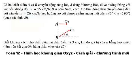 Toán 12: Có hai chất điểm A và B chuyển động cùng lúc, A đang ở hướng Bắc, đi về hướng
