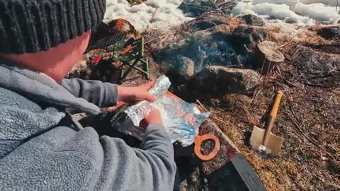 Cooking steak in the WILD in the mountains over a fire / RELAXING ASMR