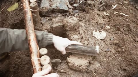"Primitive Resting Place Built from Scratch in the Forest"