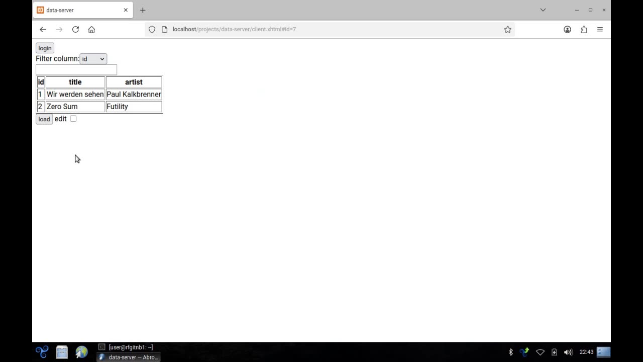 Data Tables CRUD API via WWW GUI Prototype