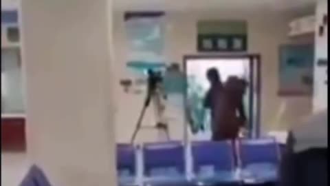 Pandemic with staged notice the camera