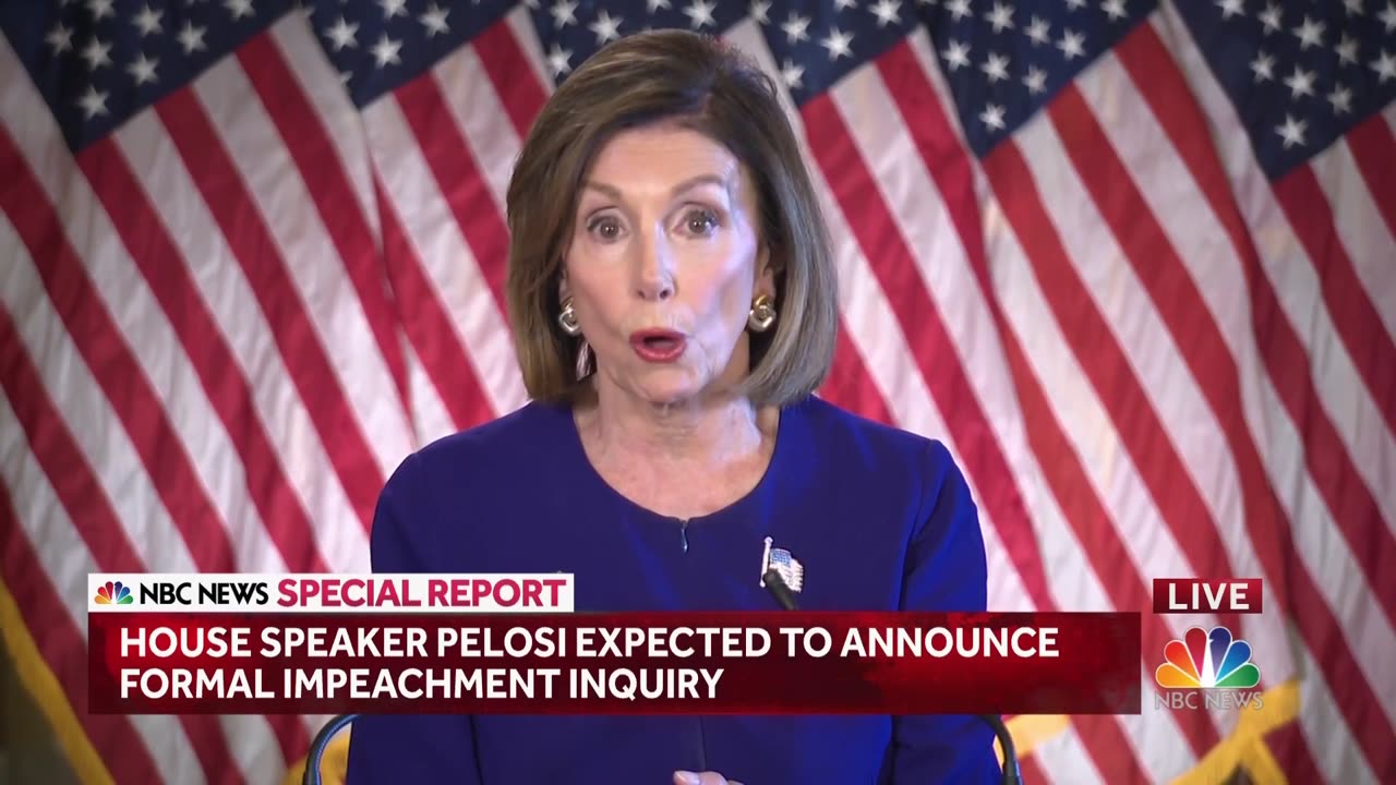 Nancy Pelosi declaring that 'No one is above the law" referring to Trump