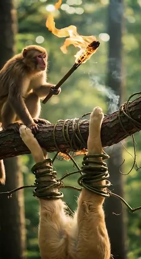 Golden Retriever Puppy and Monkey Save the Retriever Mom