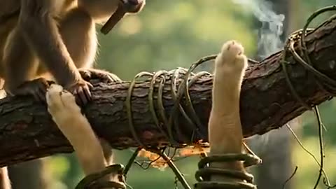 Golden Retriever Puppy and Monkey Save the Retriever Mom