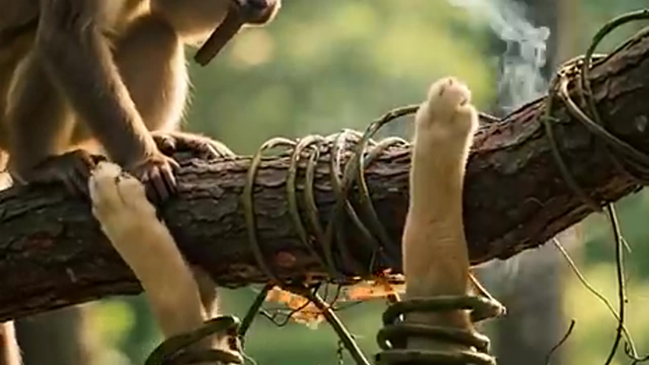 Golden Retriever Puppy and Monkey Save the Retriever Mom