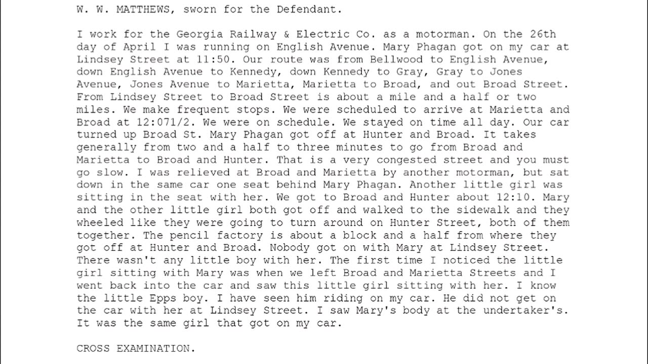 W W MATTHEWS, Sworn In For The Defendant, 36th To Testify