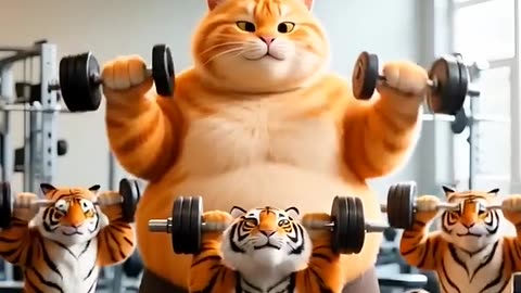 Cat Gyming With Tiger Bros