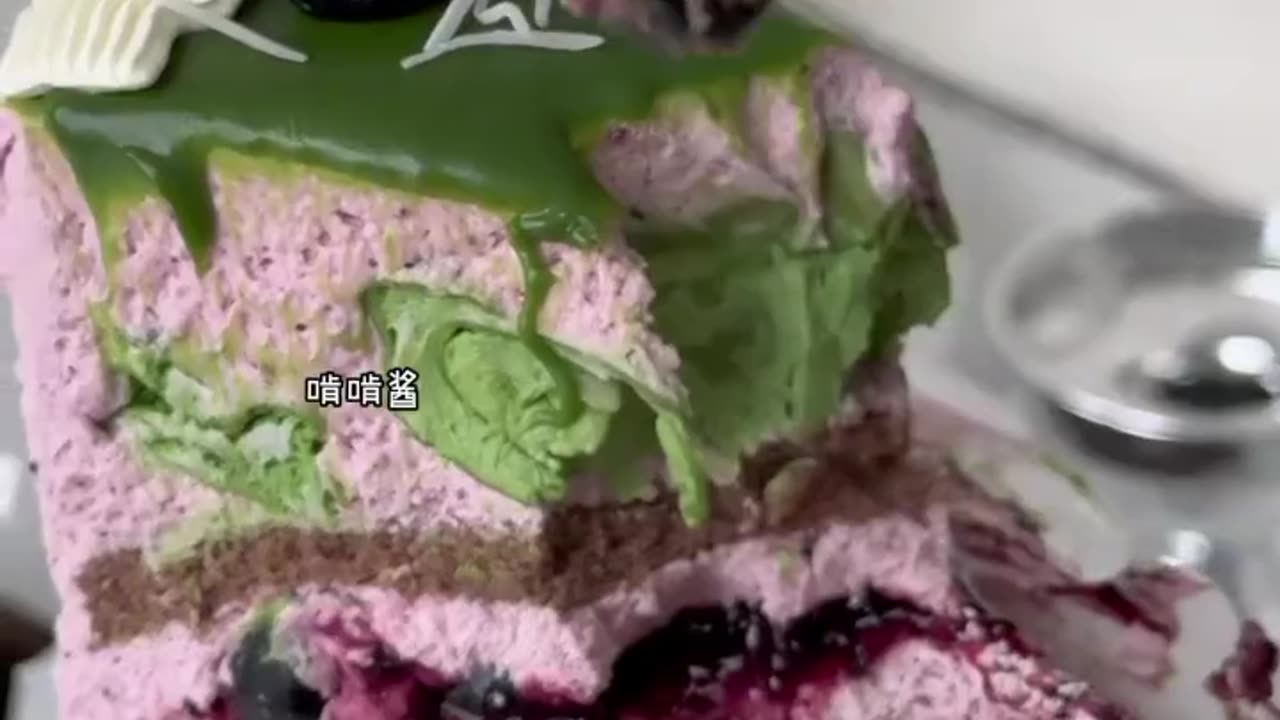 Immersive Blueberry Matcha Crepe Roll Cake