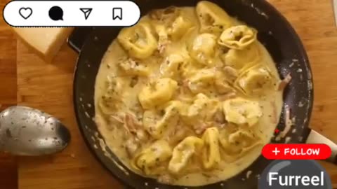 Tortellini alla pana with bacon, mushroom in a cream sauce 😍😋
