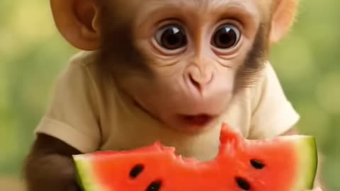 Monkey baby enjoying fruits