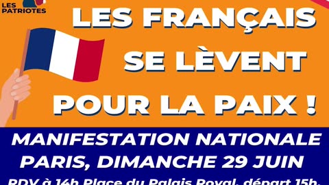 Marche "Les Français se lèvent pour la Paix" - dimanche 29 juin Paris - 14h place du Palais Royal