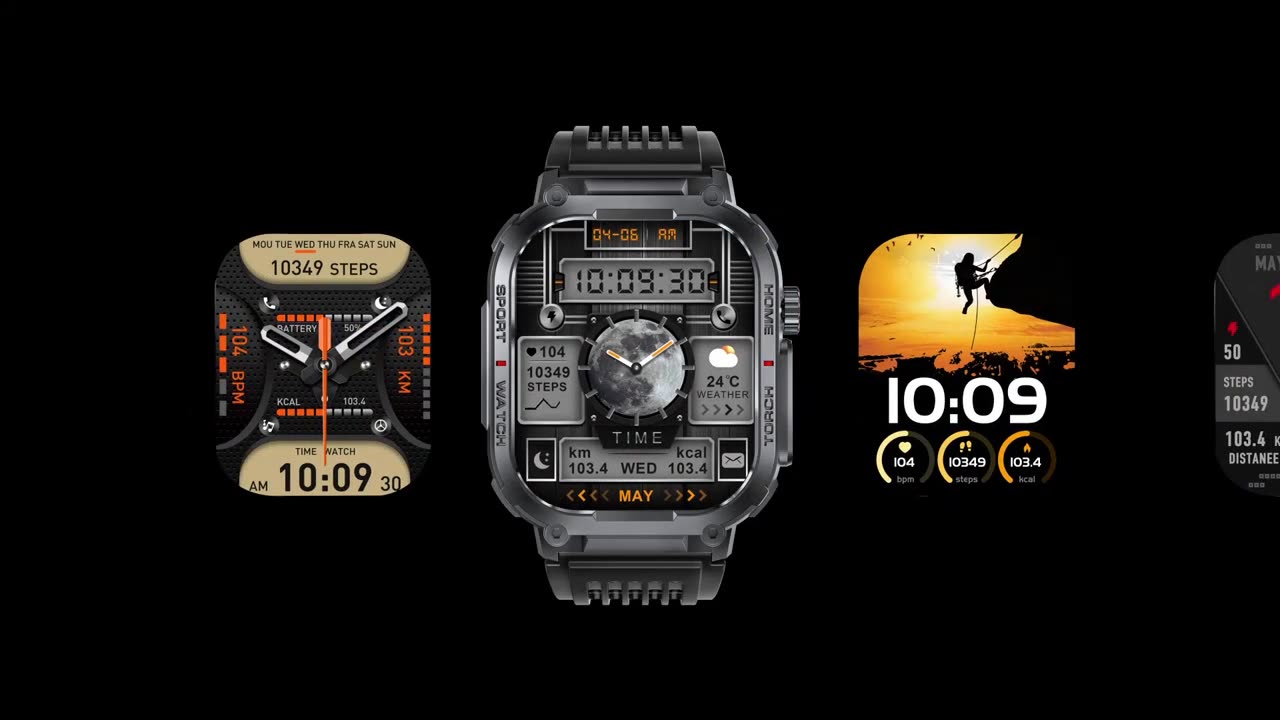 Smart Watch Waterproof Flashlight HD Screen Compass Fitness Tracker HR Blood Pressure Monitor