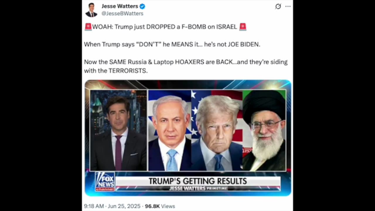 Jesse Watters (X) President Trump Dropped an F-BOMB On Bibi Netanyahu!