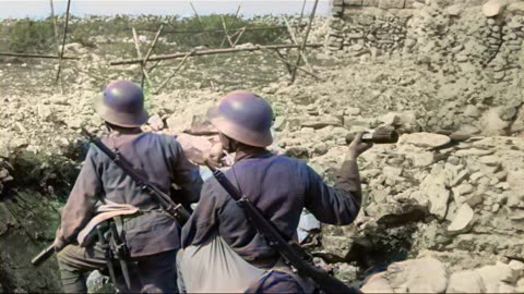 Italian trenches and Austro-Hungarian troops with gas masks 1916
