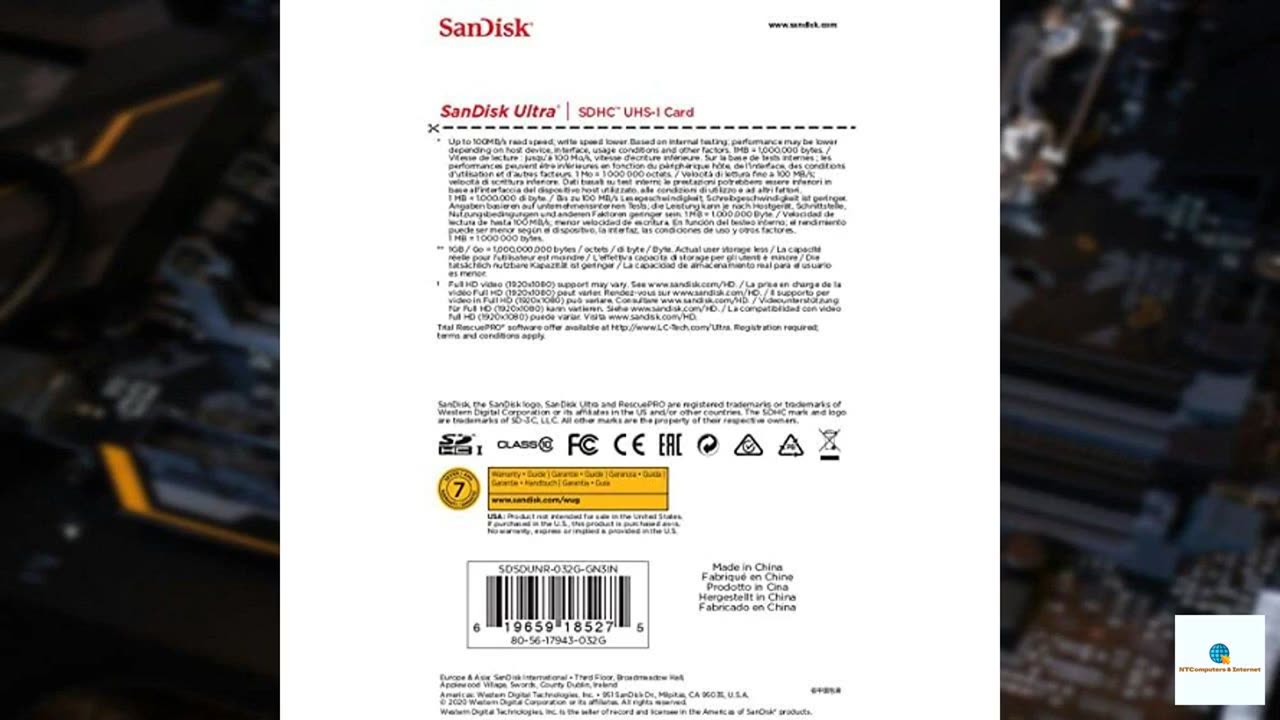 32GB Ultra 100MBs Sandisk SDHC Memory Card