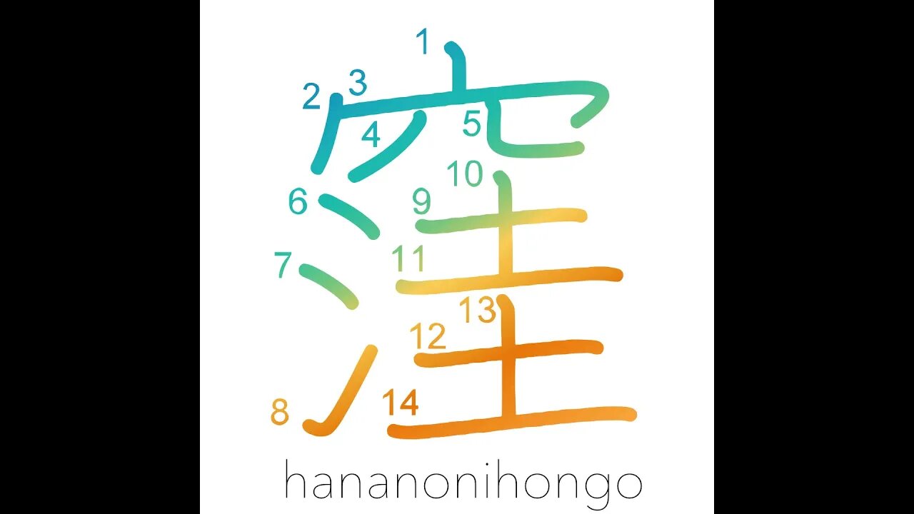 窪 - indent/to cave in/sink in/become hollow- Learn how to write Japanese Kanji 窪 - hananonihongo.com