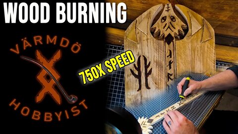 Wood Burning the Cobbit Display 750x Speed. Shire Music.