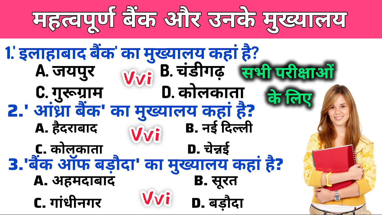 बैंक और उनके मुख्यालय से संबंधित सवाल #gyani2 #gkquiz