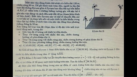 Toán 12: Một sân vận động hình chữ nhật có chiều dài 120 m, chiều rộng 80 m. Để ghi hình
