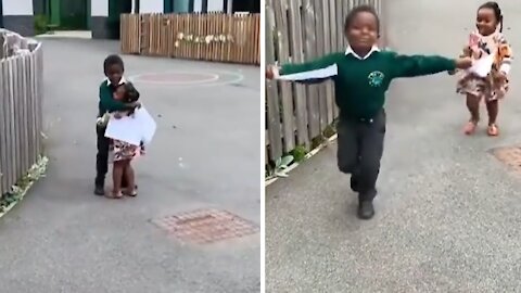 Little Girl Preciously Hugs Her Big Brother After School