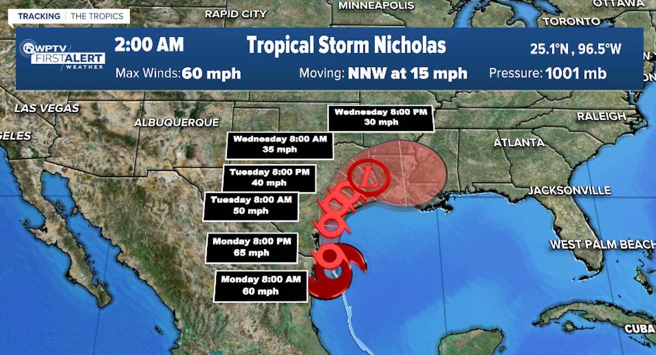 Tropical Storm Nicholas heading to Texas, two tropical waves could develop