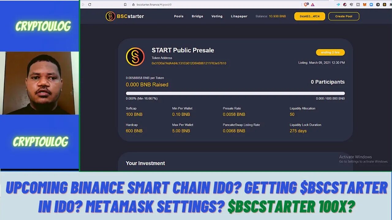 Upcoming Binance Smart Chain IDO? Getting $BSCstarter In IDO? Metamask Settings? $START 100X?