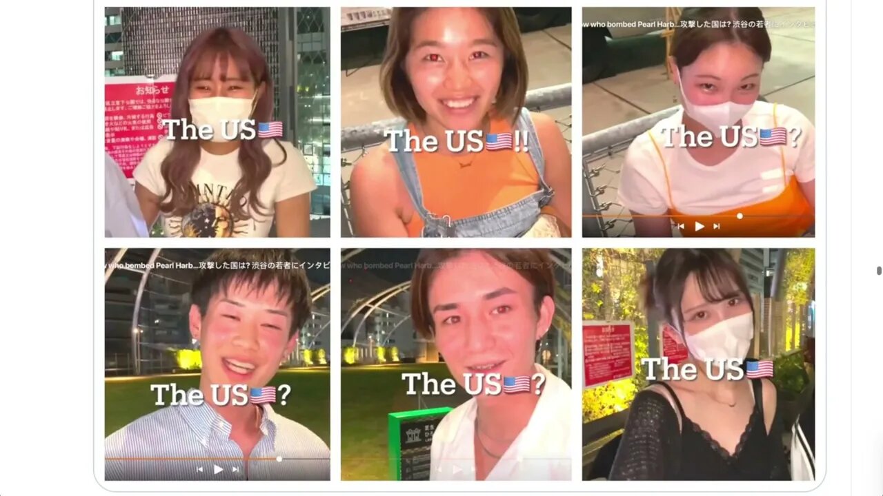 🟨街頭訪問日本的年青人， 第二次世界大戰是那個國家轟炸珍珠港；答案竟然是...🟨