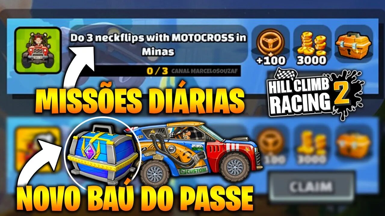 Atualização do Hill Climb Racing 2 com Missões Diárias e Baú no Final do Passe