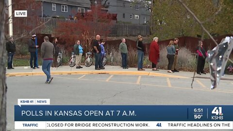 Voters line up to vote in Kansas on election day