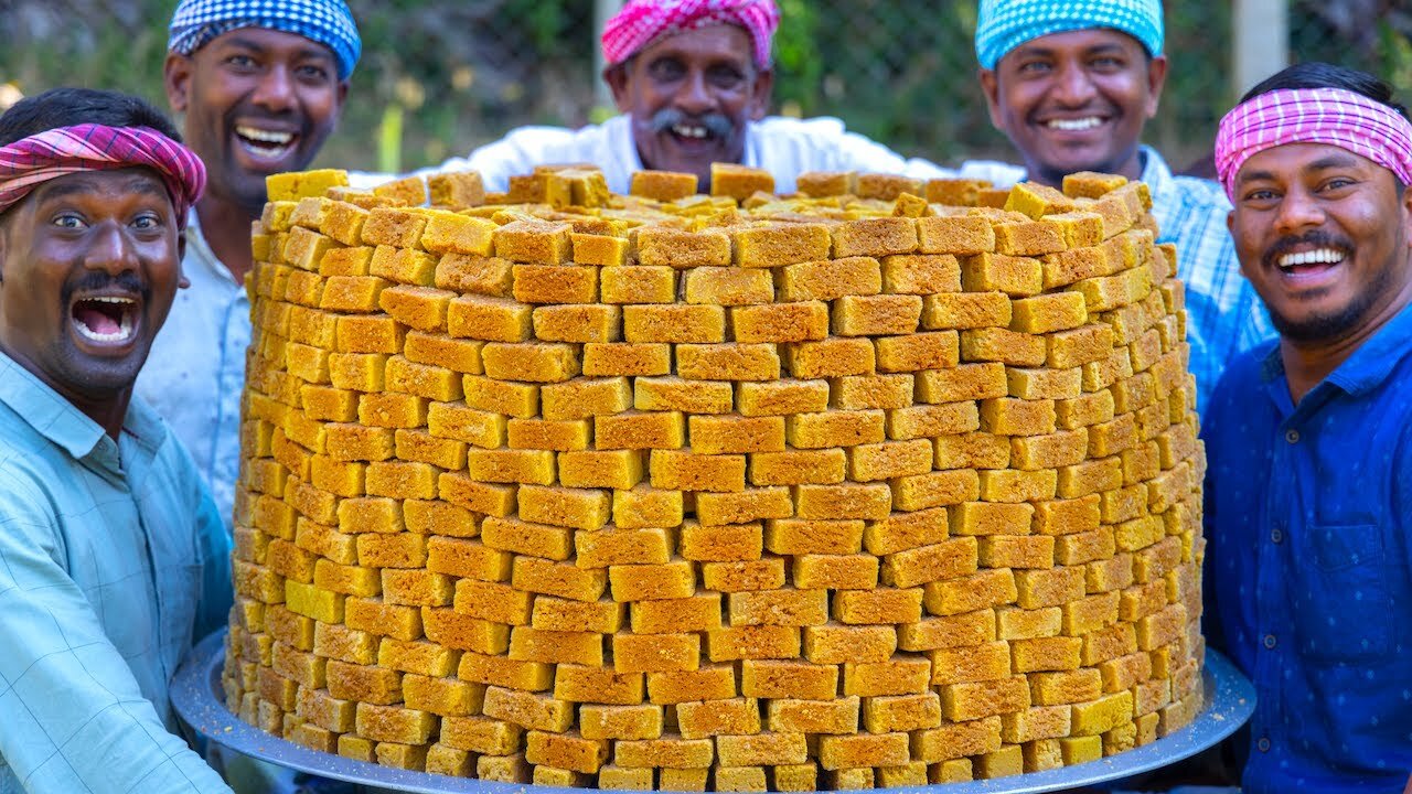 1000 MYSORE PAK _ Traditional Mysore Pak Recipe Cooking in Village _ Quick _ Easy Sweet Recipe