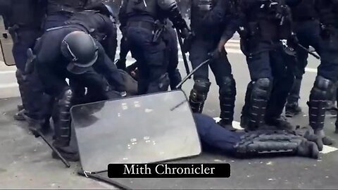 BAM! KNOCKED OUT COLD! French riot cop hit with projectile drops like a sack of potatoes