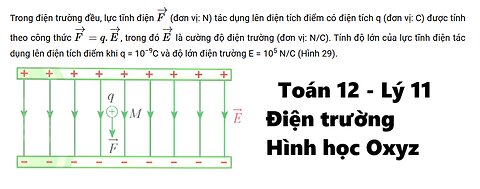 Toán 12 - Lý 11: Trong điện trường đều, lực tĩnh điện → F (đơn vị: N) tác dụng lên điện tích điểm