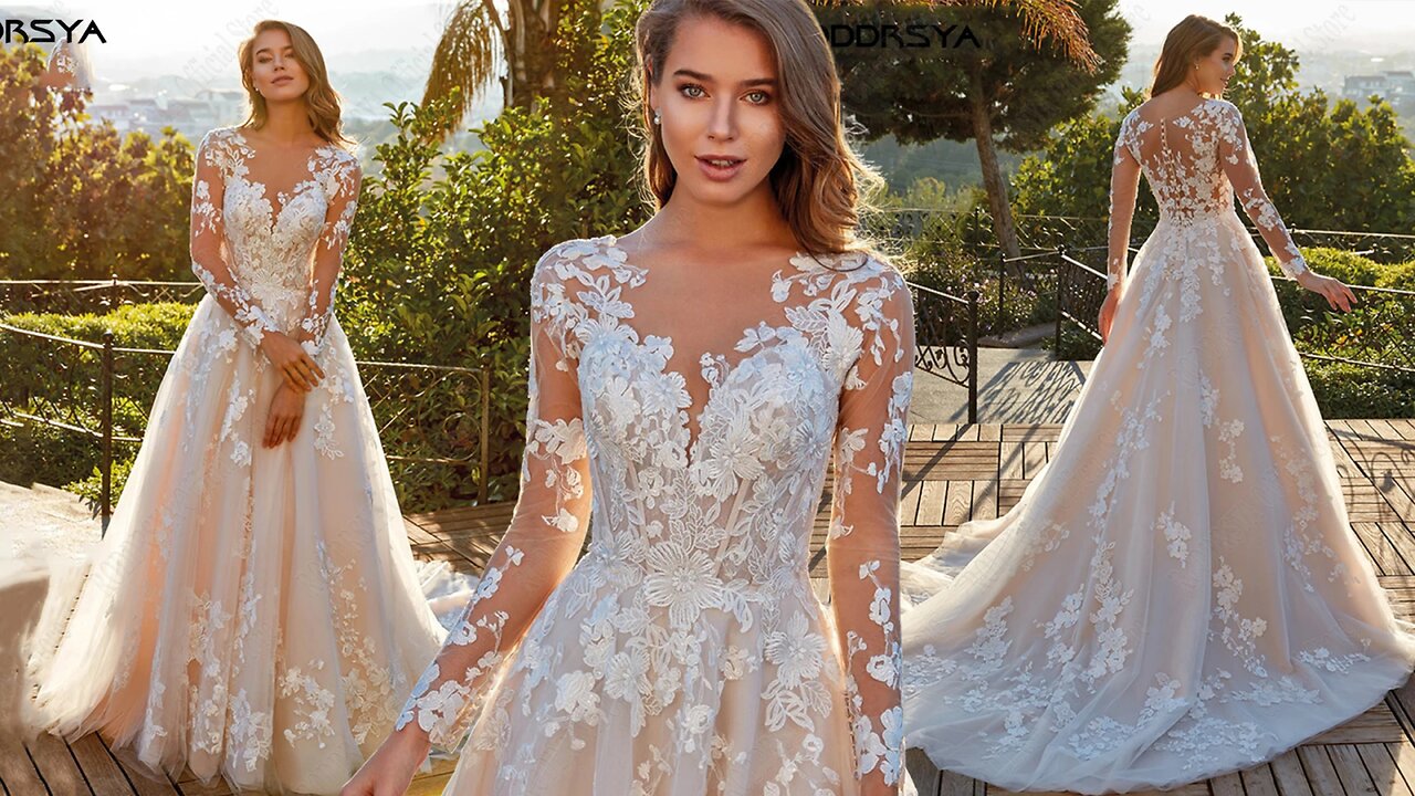 Elegant Lace A-Line Wedding Dress Long Sleeves Sweep Train for Brides 💍